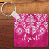 Hot-roze grijpingspatroon - Aangepaste tekst Sleutelhanger (Voorkant)