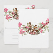 Hot Roze & Grijs Vogels Wedding RSVP (Voorkant / Achterkant)