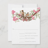 Hot Roze & Grijs Vogels Wedding RSVP (Achterkant)