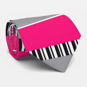 Hot-roze grijs zwart-wit streepjespatroon stropdas (Opgerold)