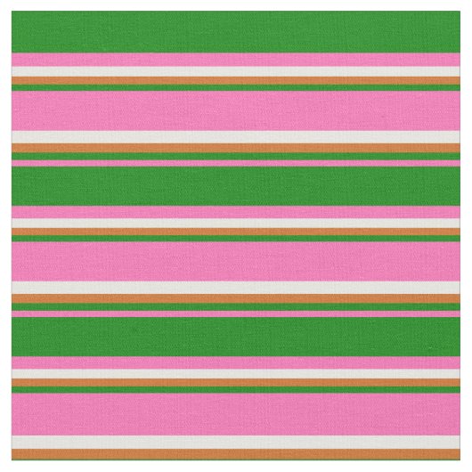 Hot Roze, Groen, Chocolade & Witte Strepen Stof (Close Up)