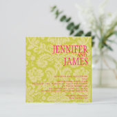 Hot-roze groene crème Damask Weddenschap Kaart (Staand voorkant)