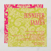 Hot-roze groene crème Damask Weddenschap Kaart (Voorkant / Achterkant)