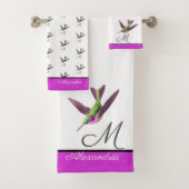 Hot-Roze Groene Hummingbird waterverf Bad Handdoek (Insitu)