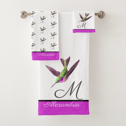 Hot-Roze Groene Hummingbird waterverf Bad Handdoek (Insitu)