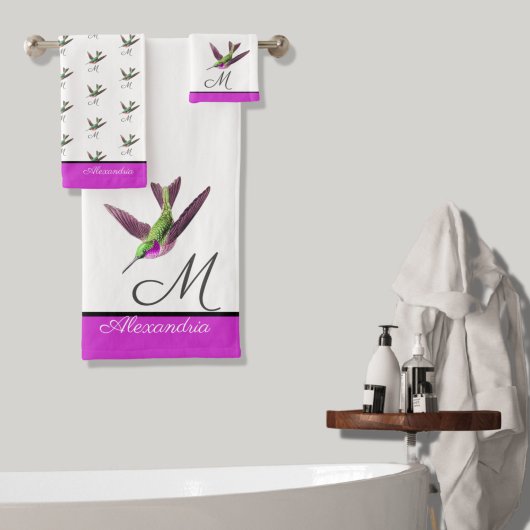 Hot-Roze Groene Hummingbird waterverf Bad Handdoek
