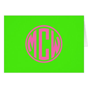 Hot-roze groene poppencirkel rond monogram DIY BG