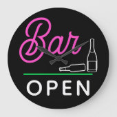 Hot-roze, groene witte Retrobar, open op zwart Grote Klok (Voorkant)