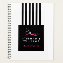 Hot-roze haarschaar en zwarte strepen planner