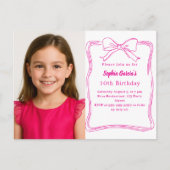 Hot roze hand-getekende boog foto verjaardag uitnodiging briefkaart (Voorkant)