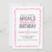 Hot roze hand getrokken meisjes verjaardag kaart (Voorkant)