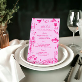 Hot Roze Hand Getrokken Whimsical Wedding Menu
