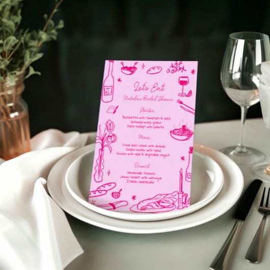 Hot Roze Hand Getrokken Whimsical Wedding Menu