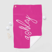 Hot roze handgeschreven script monogram golfhanddoek (Insitu)