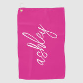 Hot roze handgeschreven script monogram golfhanddoek (Voorkant)