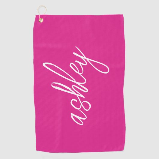 Hot roze handgeschreven script monogram golfhanddoek (Voorkant)