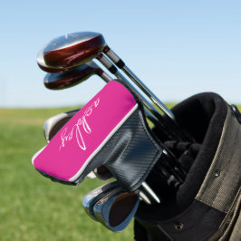 Hot roze handgeschreven script monogram golfheadcover