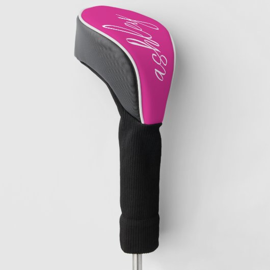 Hot roze handgeschreven script monogram golfheadcover (Schuin)