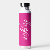 Hot roze handgeschreven script monogram waterfles (Links)