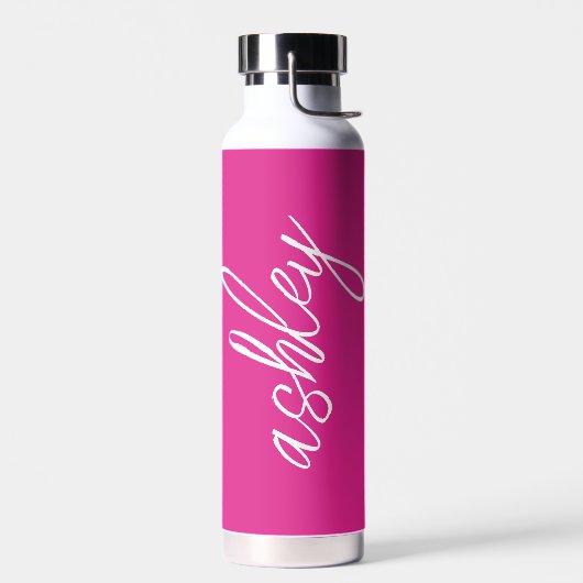 Hot roze handgeschreven script monogram waterfles (Links)
