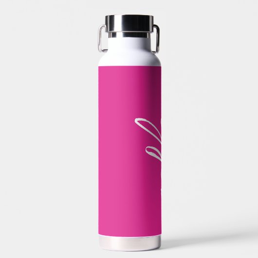 Hot roze handgeschreven script monogram waterfles (Voorkant)