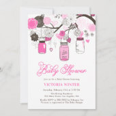 Hot-roze hangende Mason Jars Baby shower Kaart (Voorkant)