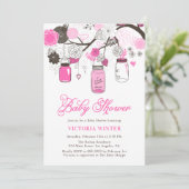 Hot-roze hangende Mason Jars Baby shower Kaart (Staand voorkant)