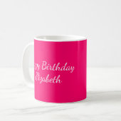 Hot-roze Happy Birthday 50 en handig personalisere Koffiemok (Voorkant links)
