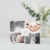 Hot Roze Hart Trouwfoto Collage Liefde & Bedankt Briefkaart (Staand voorkant)