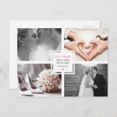 Hot Roze Hart Trouwfoto Collage Liefde & Bedankt Briefkaart (Voorkant / Achterkant)