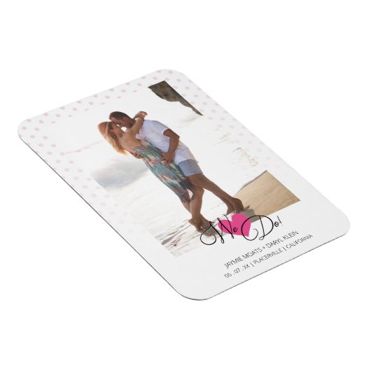 Hot-roze hart We doen Polka Dots foto bruiloft Magneet (Rechterzijde)