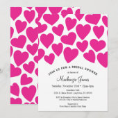Hot-roze harten Bridal Shower Invitation Whimsical Kaart (Voorkant / Achterkant)