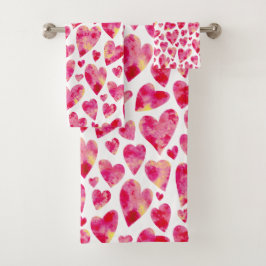 Hot-roze harten patroon bad handdoek
