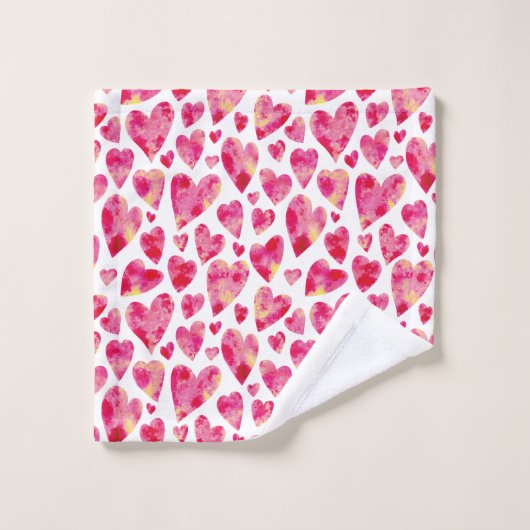 Hot-roze harten patroon bad handdoek (Wasdoekje)