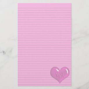 Hot-roze Heart Monogram optioneel lijnkantoorbenod Briefpapier
