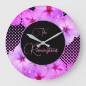 Hot roze Hibiscus familienaam Keepsake Grote Klok (Voorkant)
