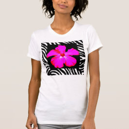 Hot-roze hibiscus op het Shirt van Zebraafdrukpres