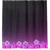 Hot-roze hibiscus op zwart en roze gecontroleerd douchegordijn (Voorkant)