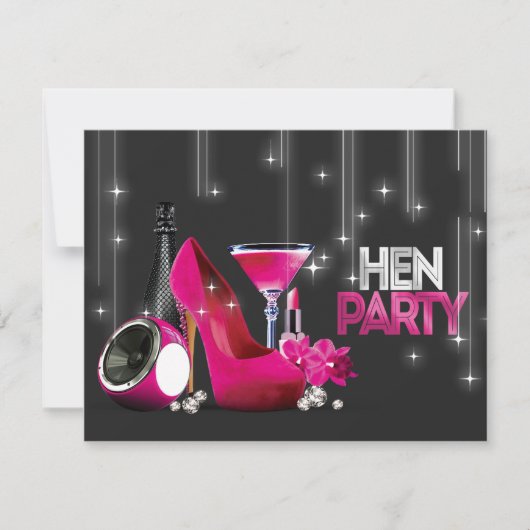 Hot Roze Hoge Hak Champagne Zwarte Hen Party Kaart (Voorkant)