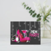 Hot Roze Hoge Hak Champagne Zwarte Hen Party Kaart (Staand voorkant)