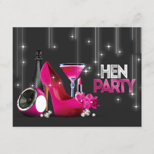 Hot Roze Hoge Hak Champagne Zwarte Hen Party Kaart