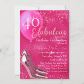 Hot roze hoge hak stilettos glitter 40e verjaardag kaart (Voorkant)