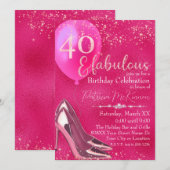 Hot roze hoge hak stilettos glitter 40e verjaardag kaart (Voorkant / Achterkant)