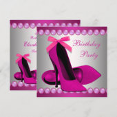Hot Roze Hoge Hakken Schoenen Verjaardagsfeest Kaart (Voorkant / Achterkant)