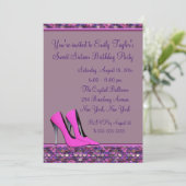 Hot Roze Hoge Heel Sequin Sweet Sixteen Party Kaart (Staand voorkant)