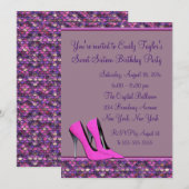 Hot Roze Hoge Heel Sequin Sweet Sixteen Party Kaart (Voorkant / Achterkant)