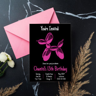 Hot Roze Hond Ballon Dier, Tiener Verjaardagsfeest Kaart