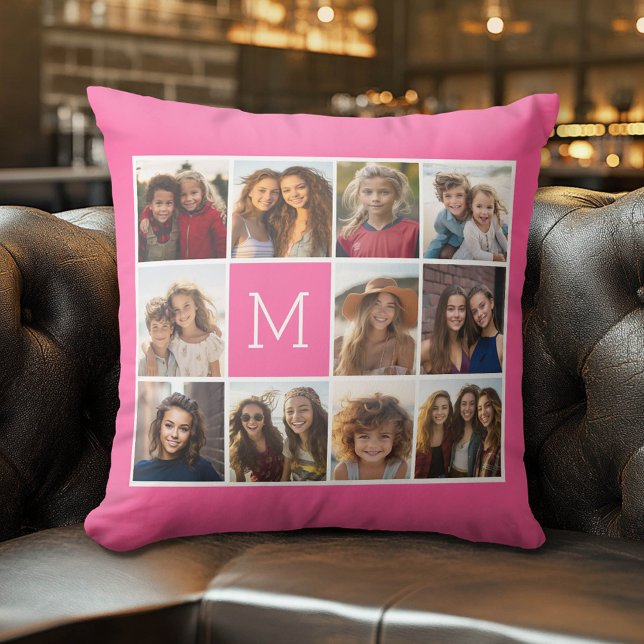 Hot-roze installagram Foto Collage Aangepast monog Kussen (Custom Photo Pillow)