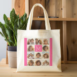 Hot-roze installagram Foto Collage Aangepast monog Tote Bag<br><div class="desc">Gebruik tot 11 vierkante of zelfgemaakte telefoonfoto's om een uniek en persoonlijk cadeau te creëer. Of je kunt de hipster puppy houden en een trendy keepslag maken. Als u de afbeeldingen moet aanpassen,  klik op het aanpassingshulpmiddel om veranderingen aan te brengen.</div>