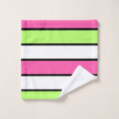 Hot-roze, kalkgroen, zwart en witte strepen bad handdoek (Wasdoekje)